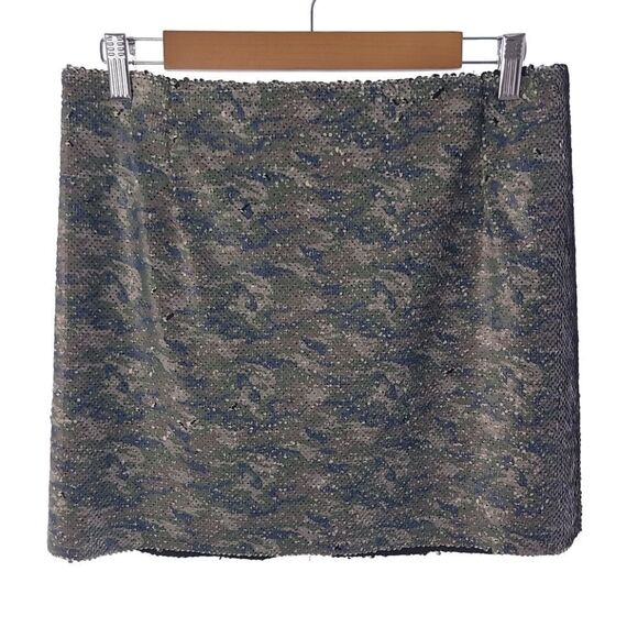 Free People One Camo Mini Skirt Reversible Sequin Back Zip Closur Womens Size 6 - Picture 5 of 16